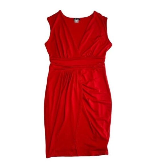VENUS Red Surplice Plunging Neckline Ruched Slinky Dress Sz Small - Picture 5 of 8